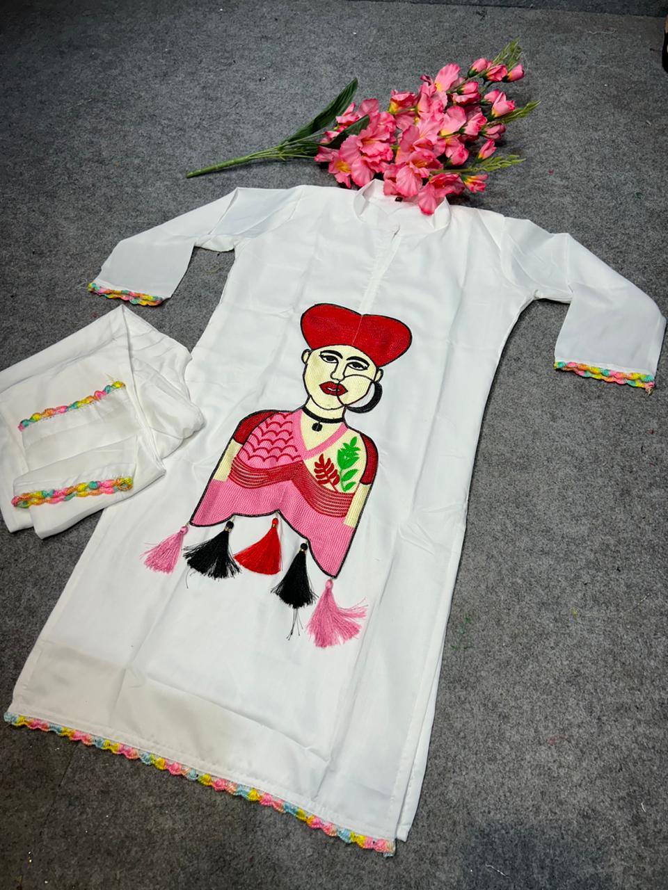 DC G29 Muslin Embroidery Chain Work Designer Kurti With Bottom Wholesale Shop In Surat
